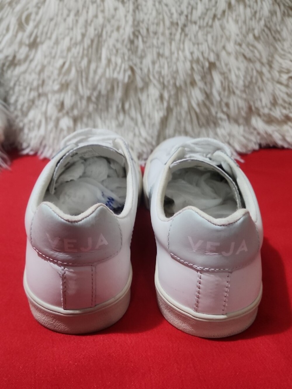 Veja Esplar White Leather Low-Top Sneakers with Pale Blue Logo - Picture 6 of 13